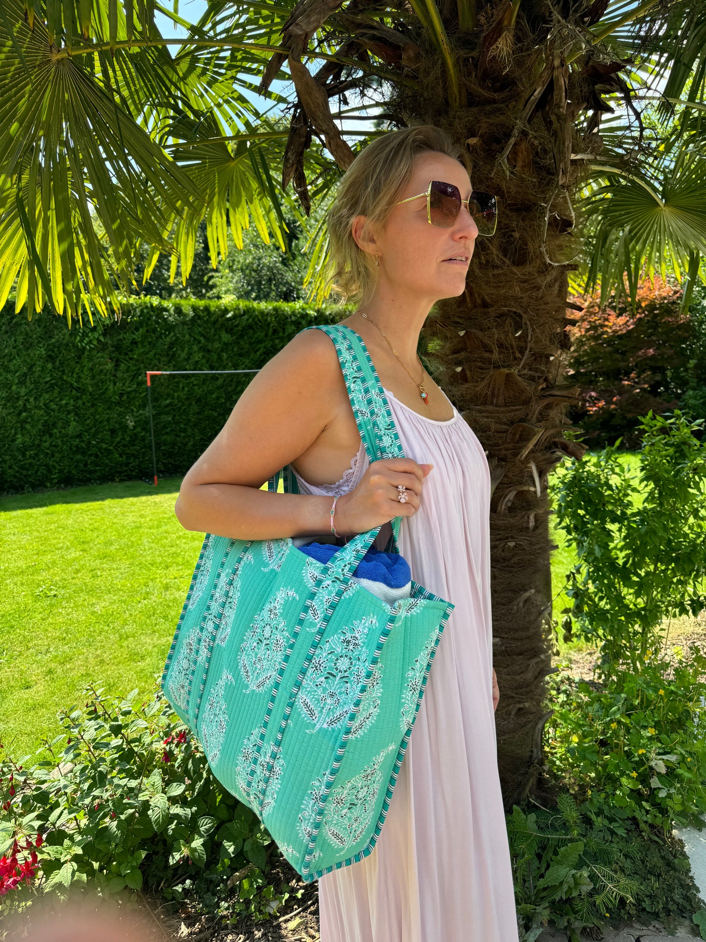 Blockprint schoudertas mint