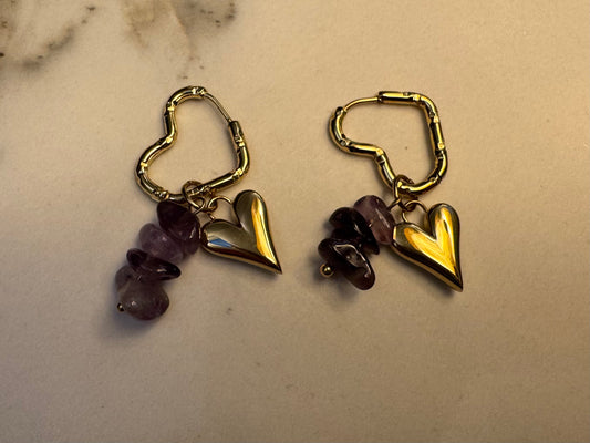 Oorbellen hart paars